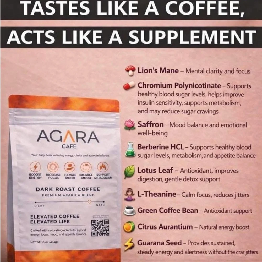 AGARA Cafe Dark Roast Coffee - White & Orange Premium Arabica